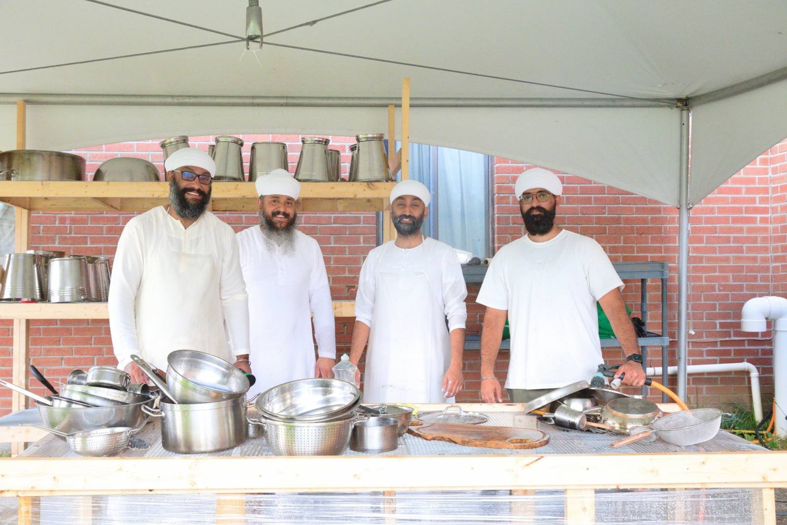 Volunteers at the washing station